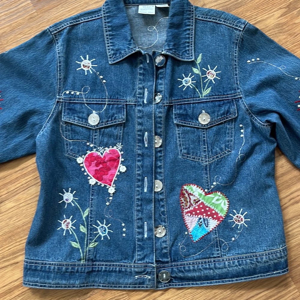 Bleu Bayou Vintage Jean Jacket denim medium M hearts floral